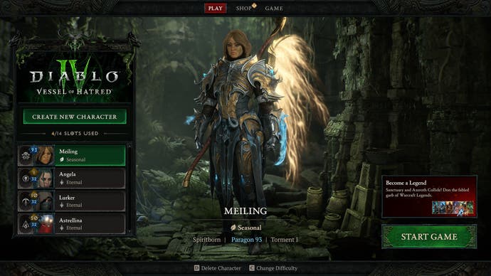 Diablo 4 screenshot of the login screen