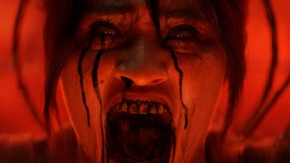 Diablo 4 Vessel of Hatred official screenshot showing a close-up of Neyrelle's face in a wash of red, with black corrupting goo seeping from her forhead and mouth.