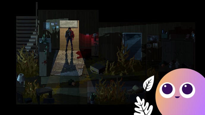 A man stands in a doorway, casting a shadow into a dimly-lit room in Holstin, with the Eurogamer Wishlisted logo in the bottom right corner of the image.