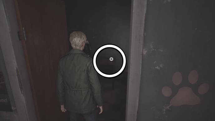 A white circle showing where the first Broken Key Part is in Silent Hill 2.