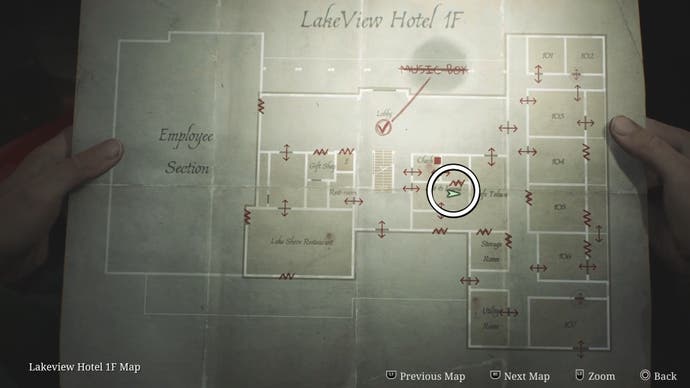 A white circle showing where the Lost Memories book is on the map in Silent Hill 2.