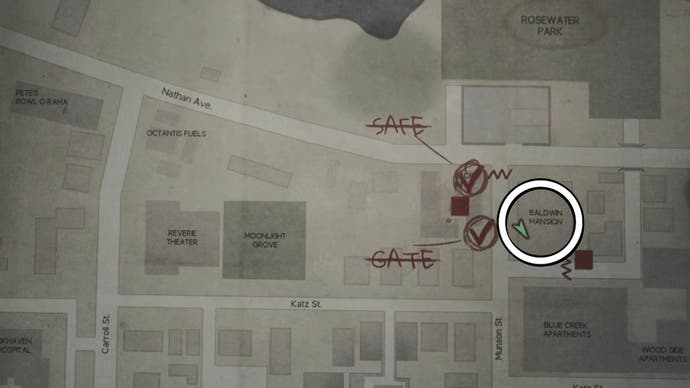 A white circle showing where the White Chrism is on the map in Silent Hill 2.