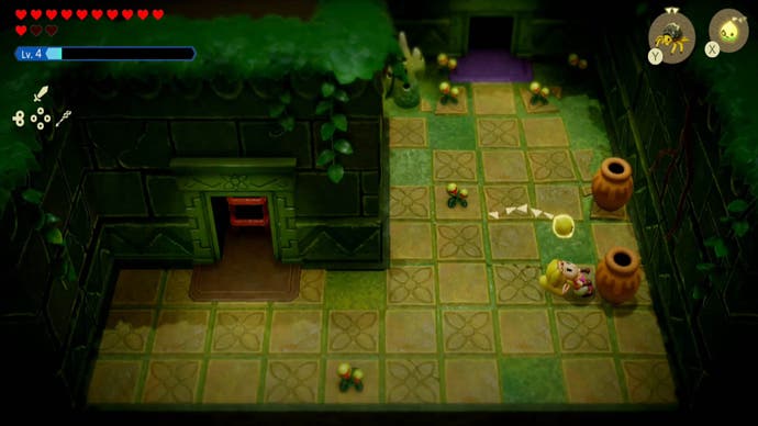 zelda echoes of wisdom faron temple room with waypoint and jars in it