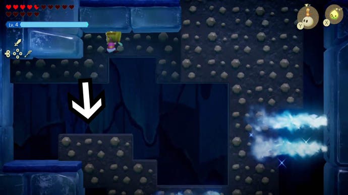 zelda echoes of wisdom lanayru temple drop down point for climbable wall