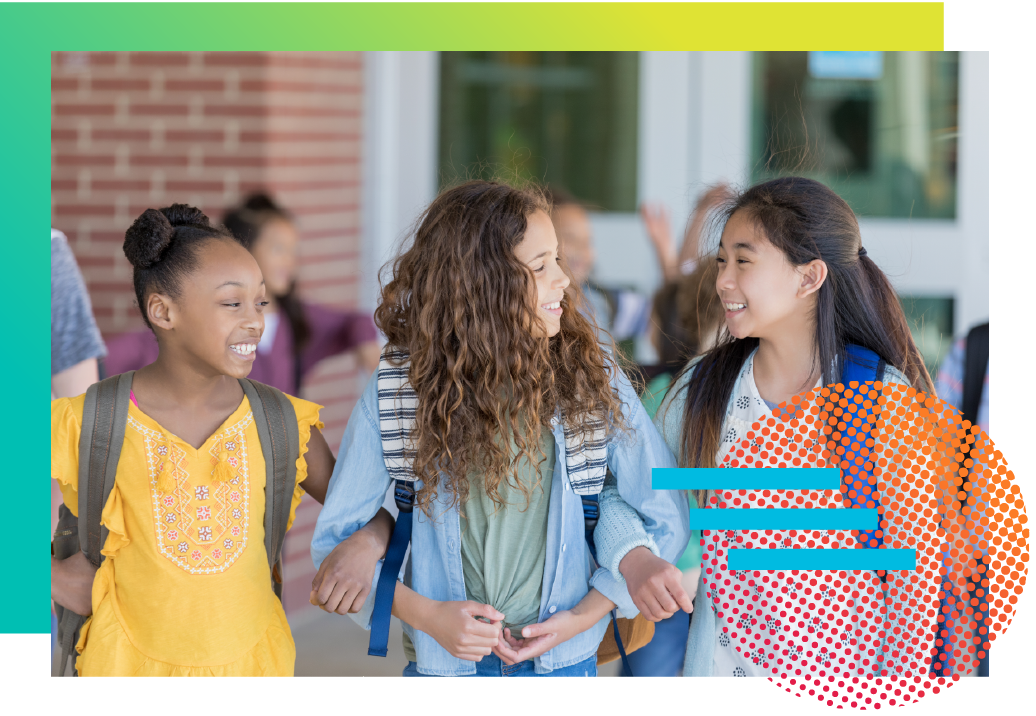 Middle school students walk and talk. 