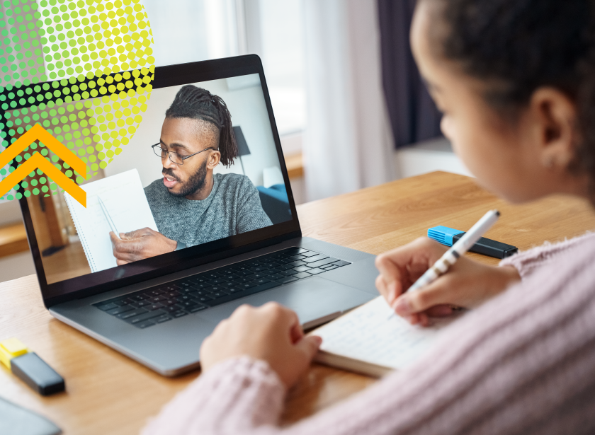 A student receives online math tutoring. 