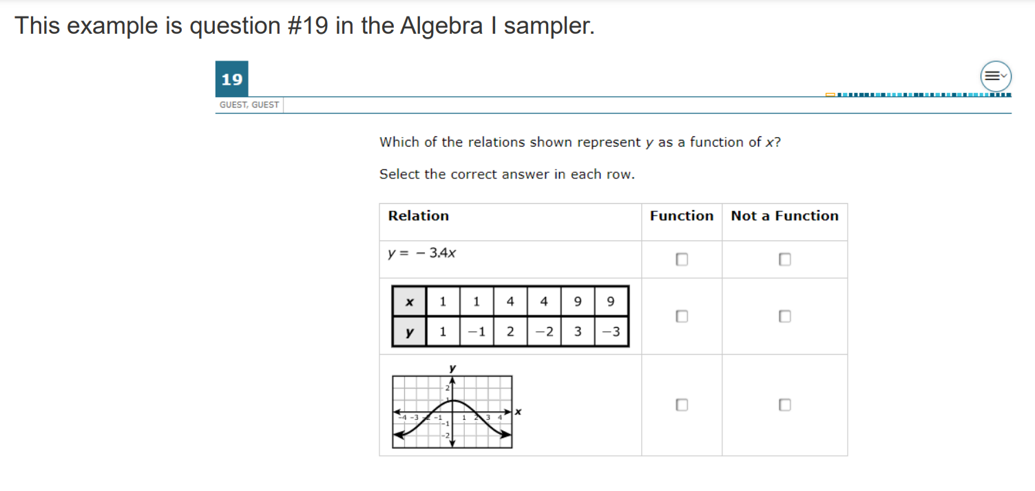 Texas STAAR Redesign Match Table Grid sample problem